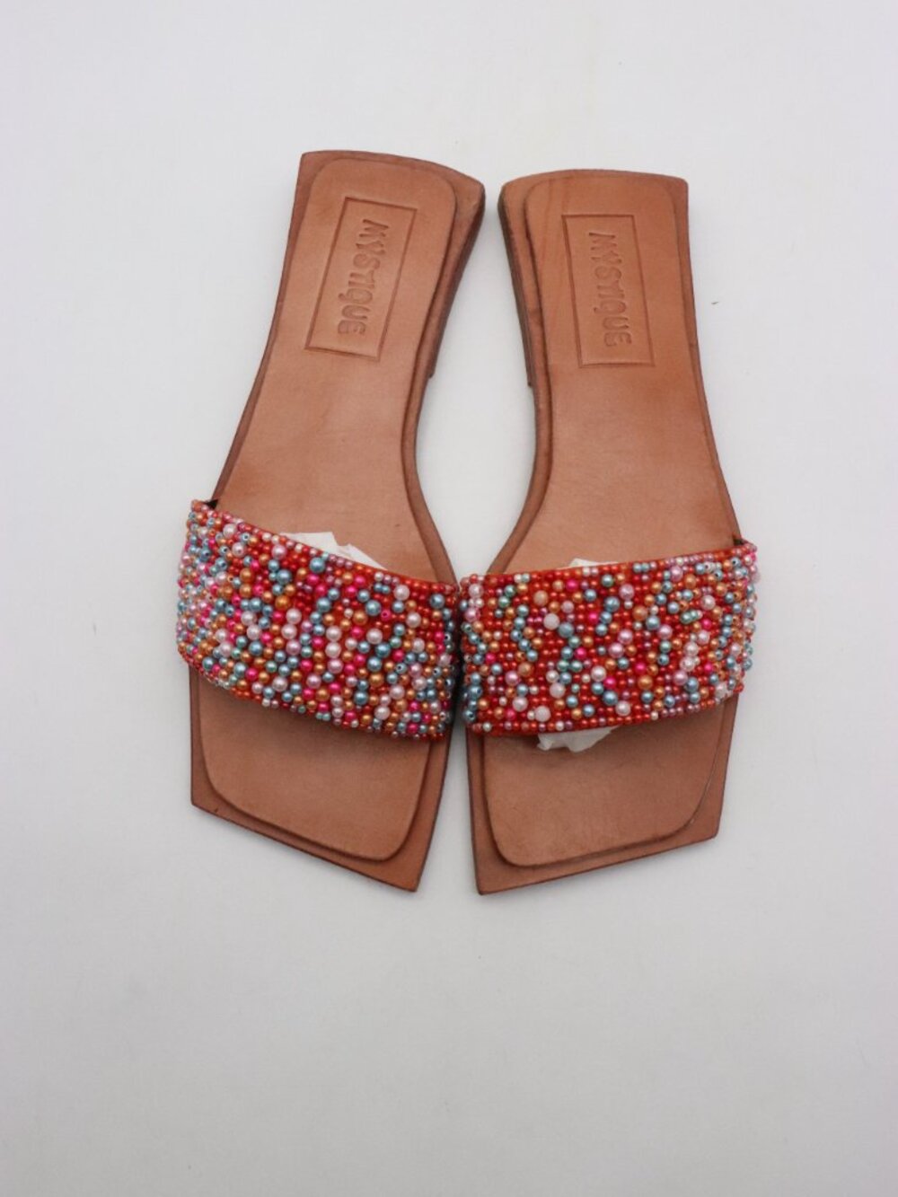 NWOB Mystique Embellished Sandals Women's Size 9 Leather Open Toe Slip On Shoes